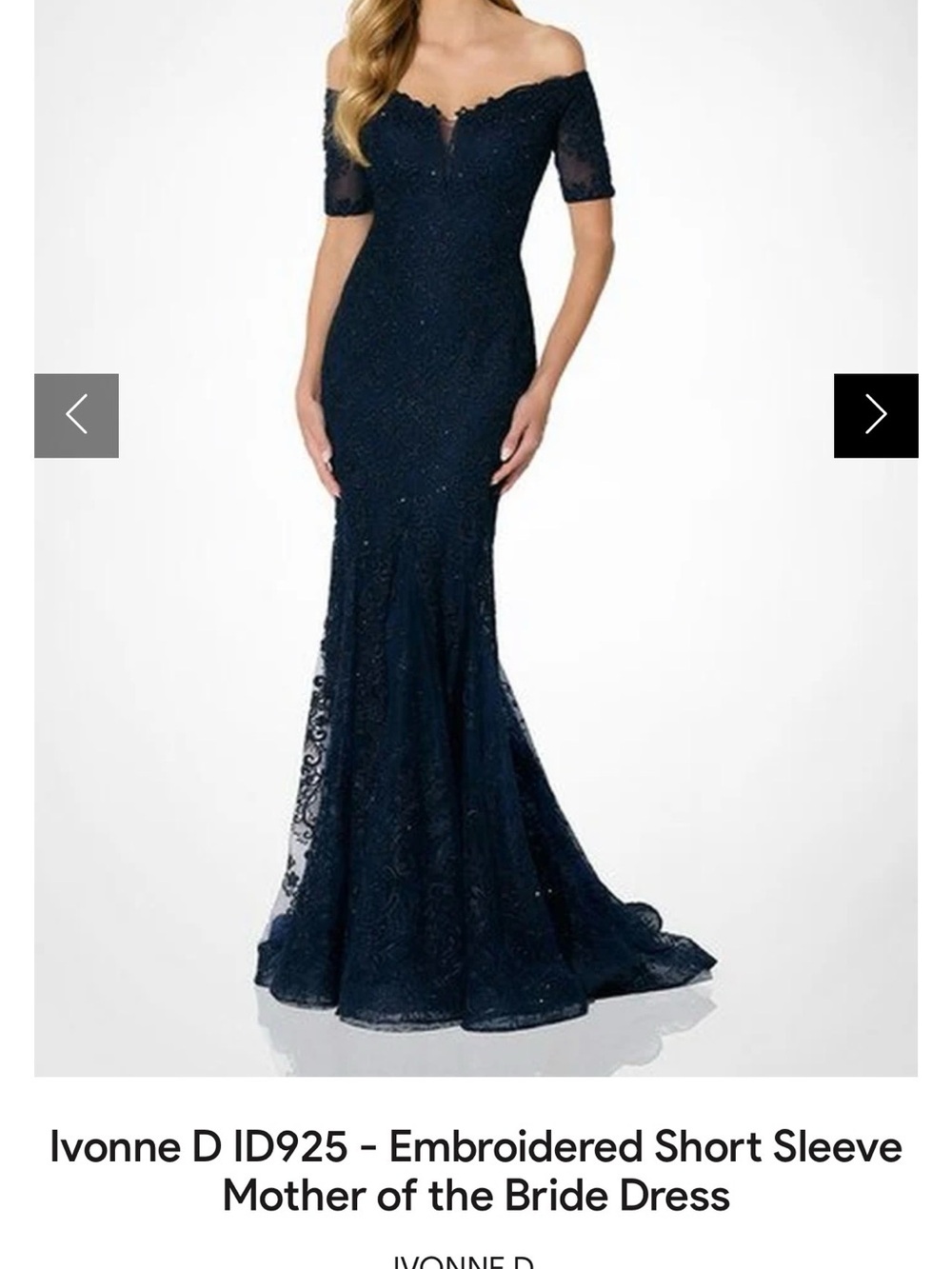 Ivonne D Navy Off-Shoulder Embroidered Strapless Gown
